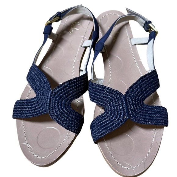 BODEN Women Woven Raffia Slingback  Navy Slingback Sandal Size 39 (US 8.5-9) - Picture 1 of 5